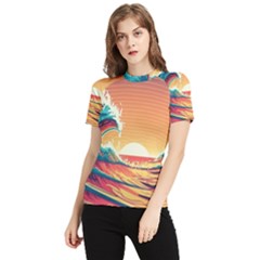 Ai Generated Waves Ocean Sea Tsunami Nautical Art Nature Women s Short Sleeve Rash Guard by Ravend