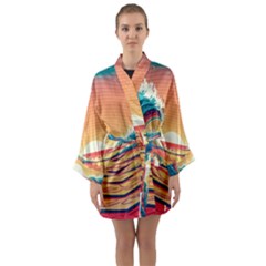 Ai Generated Waves Ocean Sea Tsunami Nautical Art Nature Long Sleeve Satin Kimono by Ravend