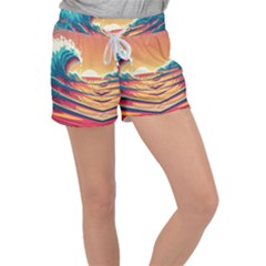 Ai Generated Waves Ocean Sea Tsunami Nautical Art Nature Velour Lounge Shorts by Ravend