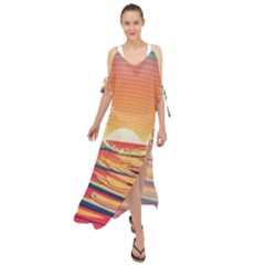 Ai Generated Waves Ocean Sea Tsunami Nautical Art Nature Maxi Chiffon Cover Up Dress by Ravend