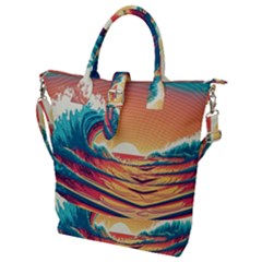 Ai Generated Waves Ocean Sea Tsunami Nautical Art Nature Buckle Top Tote Bag by Ravend