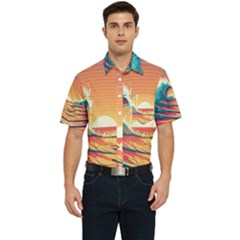 Ai Generated Waves Ocean Sea Tsunami Nautical Art Nature Men s Short Sleeve Pocket Shirt  by Ravend