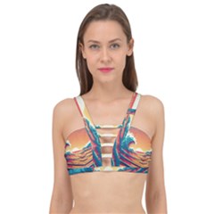 Ai Generated Waves Ocean Sea Tsunami Nautical Art Nature Cage Up Bikini Top by Ravend