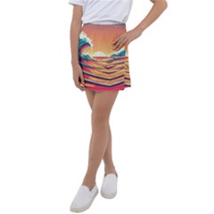 Ai Generated Waves Ocean Sea Tsunami Nautical Art Nature Kids  Tennis Skirt by Ravend