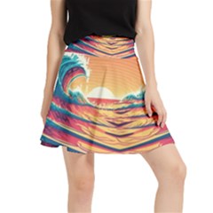 Ai Generated Waves Ocean Sea Tsunami Nautical Art Nature Waistband Skirt by Ravend