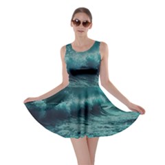 Ai Generated Waves Ocean Sea Tsunami Nautical Blue Sea Art Skater Dress by Ravend