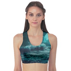 Ai Generated Waves Ocean Sea Tsunami Nautical Blue Sea Art Sports Bra by Ravend