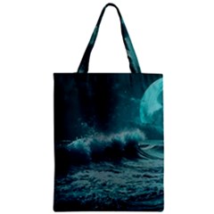 Ai Generated Waves Ocean Sea Tsunami Nautical Blue Sea Art Zipper Classic Tote Bag by Ravend