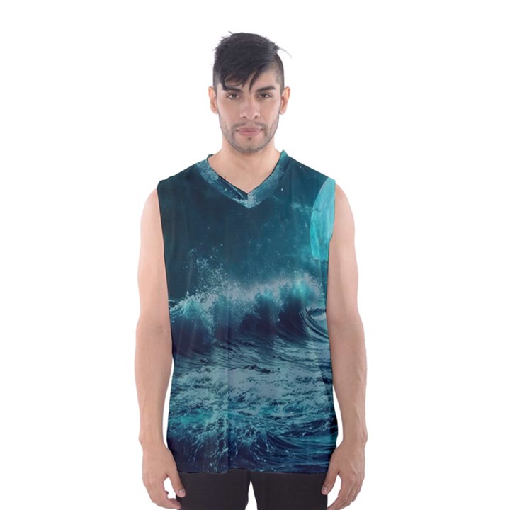 Ai Generated Waves Ocean Sea Tsunami Nautical Blue Sea Art Men s Basketball Tank Top