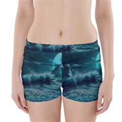 Ai Generated Waves Ocean Sea Tsunami Nautical Blue Sea Art Boyleg Bikini Wrap Bottoms by Ravend