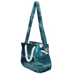 Ai Generated Waves Ocean Sea Tsunami Nautical Blue Sea Art Rope Handles Shoulder Strap Bag by Ravend