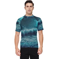 Ai Generated Waves Ocean Sea Tsunami Nautical Blue Sea Art Men s Short Sleeve Rash Guard by Ravend