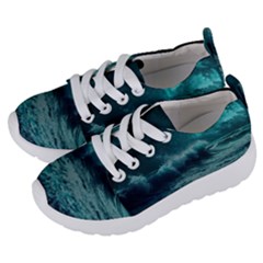 Ai Generated Waves Ocean Sea Tsunami Nautical Blue Sea Art Kids  Lightweight Sports Shoes by Ravend