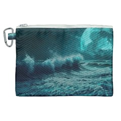 Ai Generated Waves Ocean Sea Tsunami Nautical Blue Sea Art Canvas Cosmetic Bag (xl) by Ravend