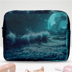 Ai Generated Waves Ocean Sea Tsunami Nautical Blue Sea Art Make Up Pouch (large) by Ravend