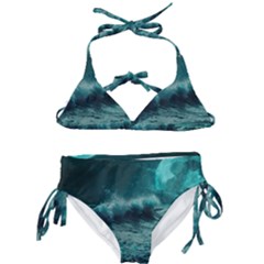 Ai Generated Waves Ocean Sea Tsunami Nautical Blue Sea Art Kids  Classic Bikini Set by Ravend