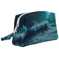 Ai Generated Waves Ocean Sea Tsunami Nautical Blue Sea Art Wristlet Pouch Bag (large) by Ravend