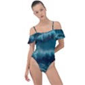 Ai Generated Waves Ocean Sea Tsunami Nautical Blue Sea Art Frill Detail One Piece Swimsuit View1