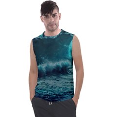 Ai Generated Waves Ocean Sea Tsunami Nautical Blue Sea Art Men s Regular Tank Top by Ravend