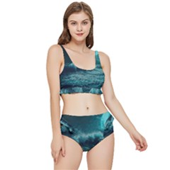 Ai Generated Waves Ocean Sea Tsunami Nautical Blue Sea Art Frilly Bikini Set by Ravend