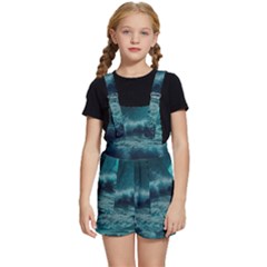 Ai Generated Waves Ocean Sea Tsunami Nautical Blue Sea Art Kids  Short Overalls by Ravend