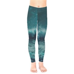 Ai Generated Waves Ocean Sea Tsunami Nautical Blue Sea Art Kids  Classic Winter Leggings by Ravend