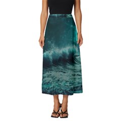 Ai Generated Waves Ocean Sea Tsunami Nautical Blue Sea Art Classic Midi Chiffon Skirt by Ravend