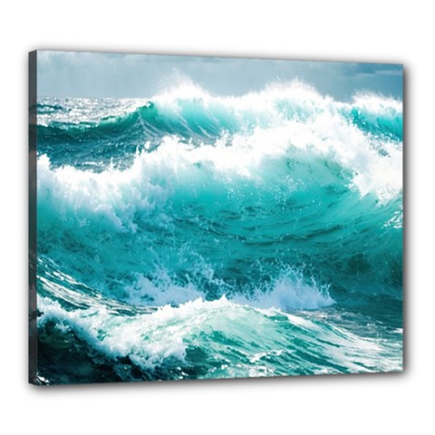 Ai Generated Waves Ocean Sea Tsunami Nautical Blue Sea Canvas 24  X 20  (stretched) by Ravend