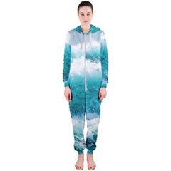 Ai Generated Waves Ocean Sea Tsunami Nautical Blue Sea Hooded Jumpsuit (ladies) by Ravend