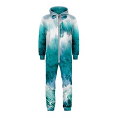 Ai Generated Waves Ocean Sea Tsunami Nautical Blue Sea Hooded Jumpsuit (kids) by Ravend