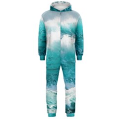 Ai Generated Waves Ocean Sea Tsunami Nautical Blue Sea Hooded Jumpsuit (men) by Ravend