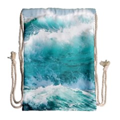 Ai Generated Waves Ocean Sea Tsunami Nautical Blue Sea Drawstring Bag (large) by Ravend