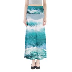 Ai Generated Waves Ocean Sea Tsunami Nautical Blue Sea Full Length Maxi Skirt by Ravend