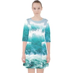 Ai Generated Waves Ocean Sea Tsunami Nautical Blue Sea Quarter Sleeve Pocket Dress by Ravend