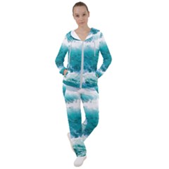 Ai Generated Waves Ocean Sea Tsunami Nautical Blue Sea Women s Tracksuit by Ravend