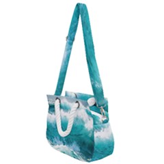 Ai Generated Waves Ocean Sea Tsunami Nautical Blue Sea Rope Handles Shoulder Strap Bag by Ravend