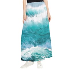 Ai Generated Waves Ocean Sea Tsunami Nautical Blue Sea Maxi Chiffon Skirt by Ravend