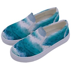 Ai Generated Waves Ocean Sea Tsunami Nautical Blue Sea Kids  Canvas Slip Ons by Ravend