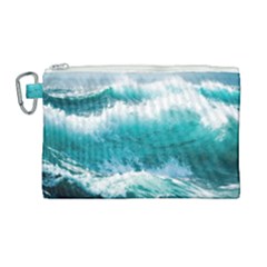 Ai Generated Waves Ocean Sea Tsunami Nautical Blue Sea Canvas Cosmetic Bag (large) by Ravend