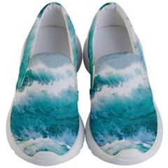 Ai Generated Waves Ocean Sea Tsunami Nautical Blue Sea Kids Lightweight Slip Ons by Ravend