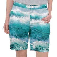 Ai Generated Waves Ocean Sea Tsunami Nautical Blue Sea Pocket Shorts by Ravend