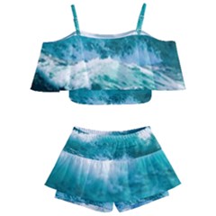 Ai Generated Waves Ocean Sea Tsunami Nautical Blue Sea Kids  Off Shoulder Skirt Bikini by Ravend