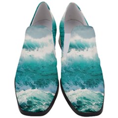 Ai Generated Waves Ocean Sea Tsunami Nautical Blue Sea Women Slip On Heel Loafers by Ravend