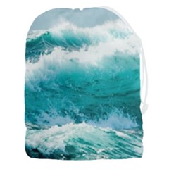 Ai Generated Waves Ocean Sea Tsunami Nautical Blue Sea Drawstring Pouch (3xl) by Ravend