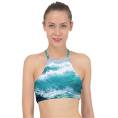 Ai Generated Waves Ocean Sea Tsunami Nautical Blue Sea Racer Front Bikini Top by Ravend