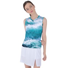 Ai Generated Waves Ocean Sea Tsunami Nautical Blue Sea Women s Sleeveless Sports Top by Ravend