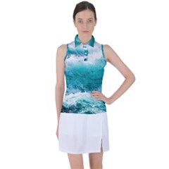 Ai Generated Waves Ocean Sea Tsunami Nautical Blue Sea Women s Sleeveless Polo Tee by Ravend