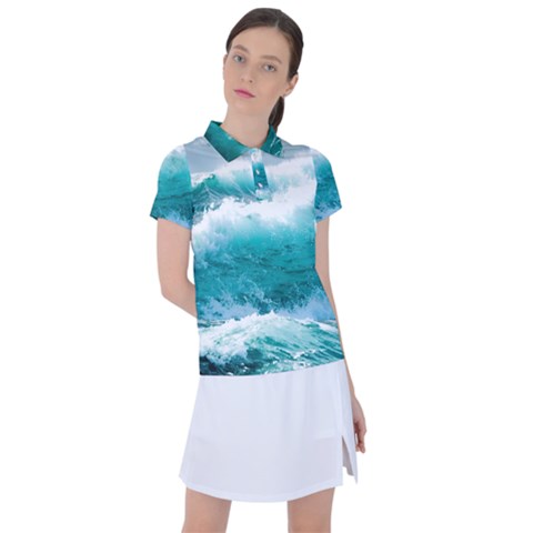 Ai Generated Waves Ocean Sea Tsunami Nautical Blue Sea Women s Polo Tee by Ravend