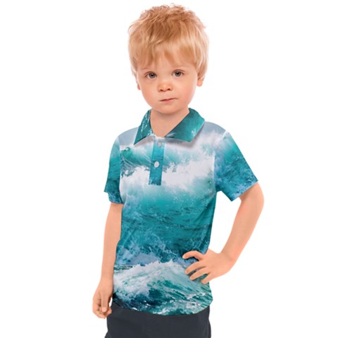 Ai Generated Waves Ocean Sea Tsunami Nautical Blue Sea Kids  Polo Tee by Ravend