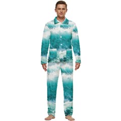 Ai Generated Waves Ocean Sea Tsunami Nautical Blue Sea Men s Long Sleeve Velvet Pocket Pajamas Set by Ravend